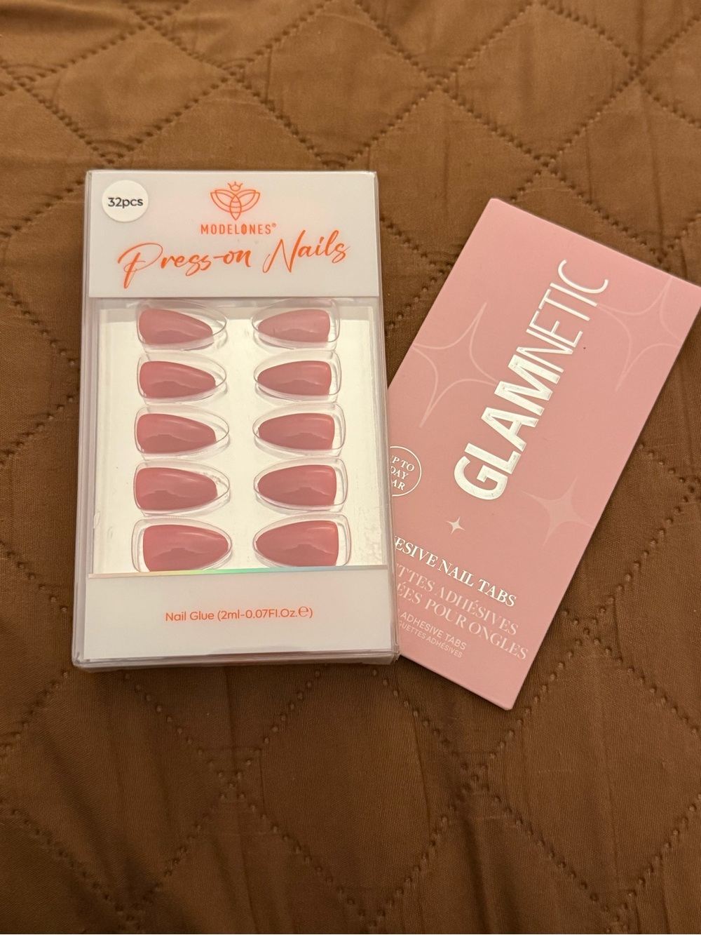 New Unopened Red Almond Press On Nails and New Glue Tabs